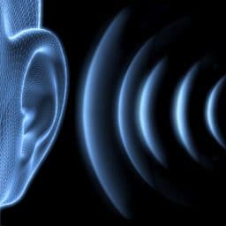 Blue Ear with sound waves - 3D illustration