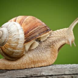 Close up of a snail. The cochlea and vestibular system within the inner ear resemble a snail.